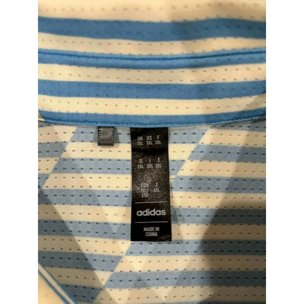 Adidas Mens Golf Polo Shirt Blue‎ White Striped Conquistador 2XL Geometric Mesh